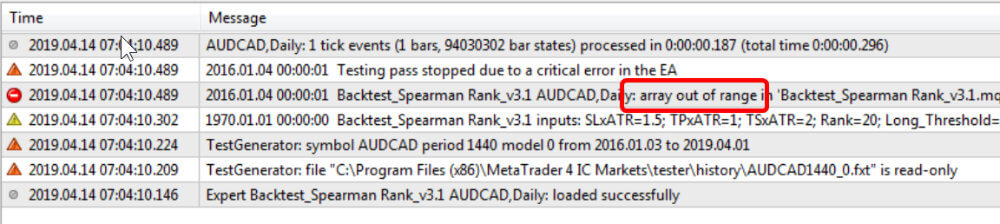 array out of range